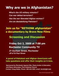 RETHINK Afghanistan, Oct 2 at 7 pm, RCTV